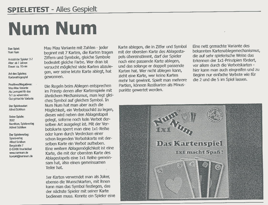 NumNum Spieletest in WIN SPIELE MAGAZIN